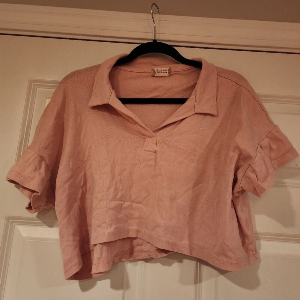 Altar'd State pink collared cropped top L